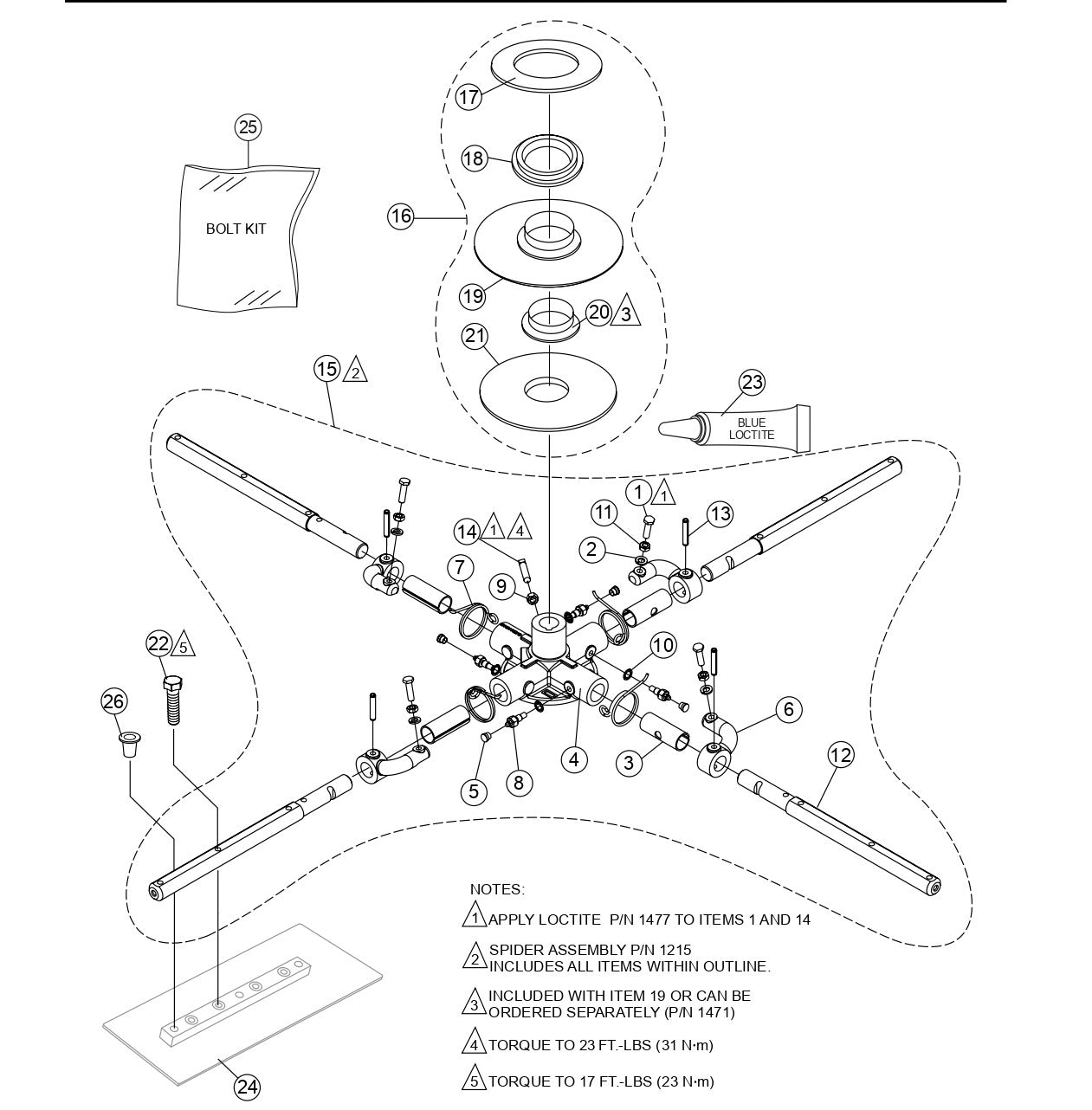 BH11C Spider Assembly Parts for BH90C Trowels by Multiquip Whiteman