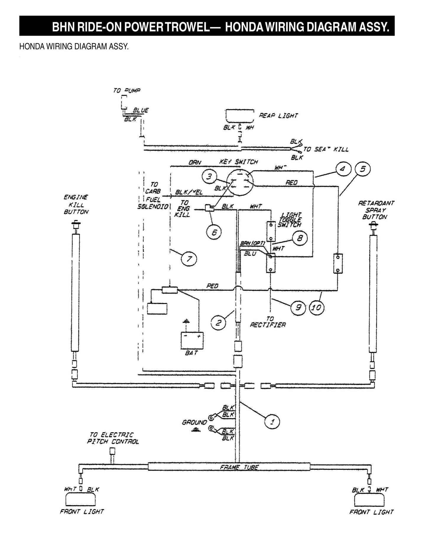 BHN Ride-on Power Trowel-Honda Wiring Diagram Assembly