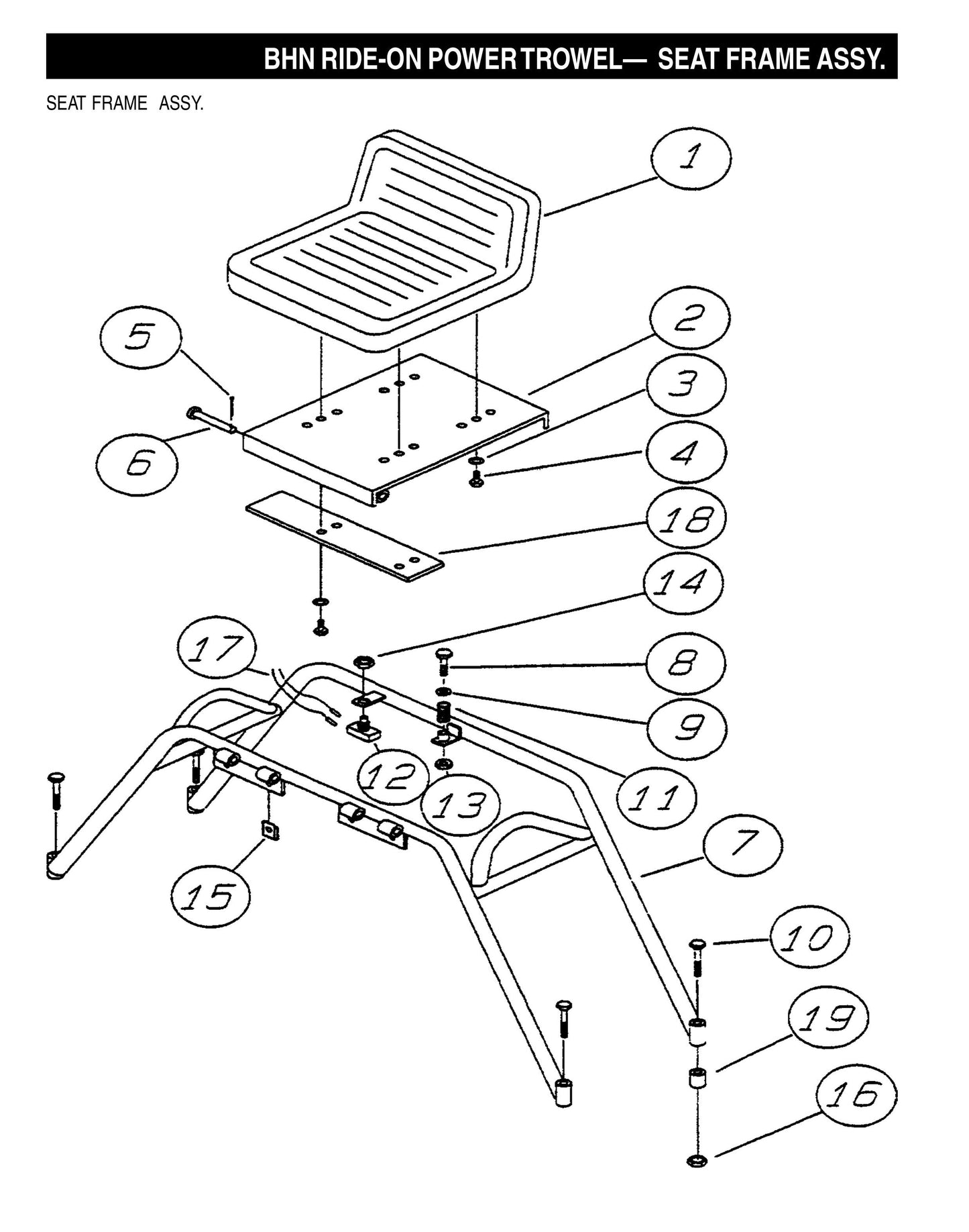 BHN Ride-on Power Trowel-Seat Frame Assembly