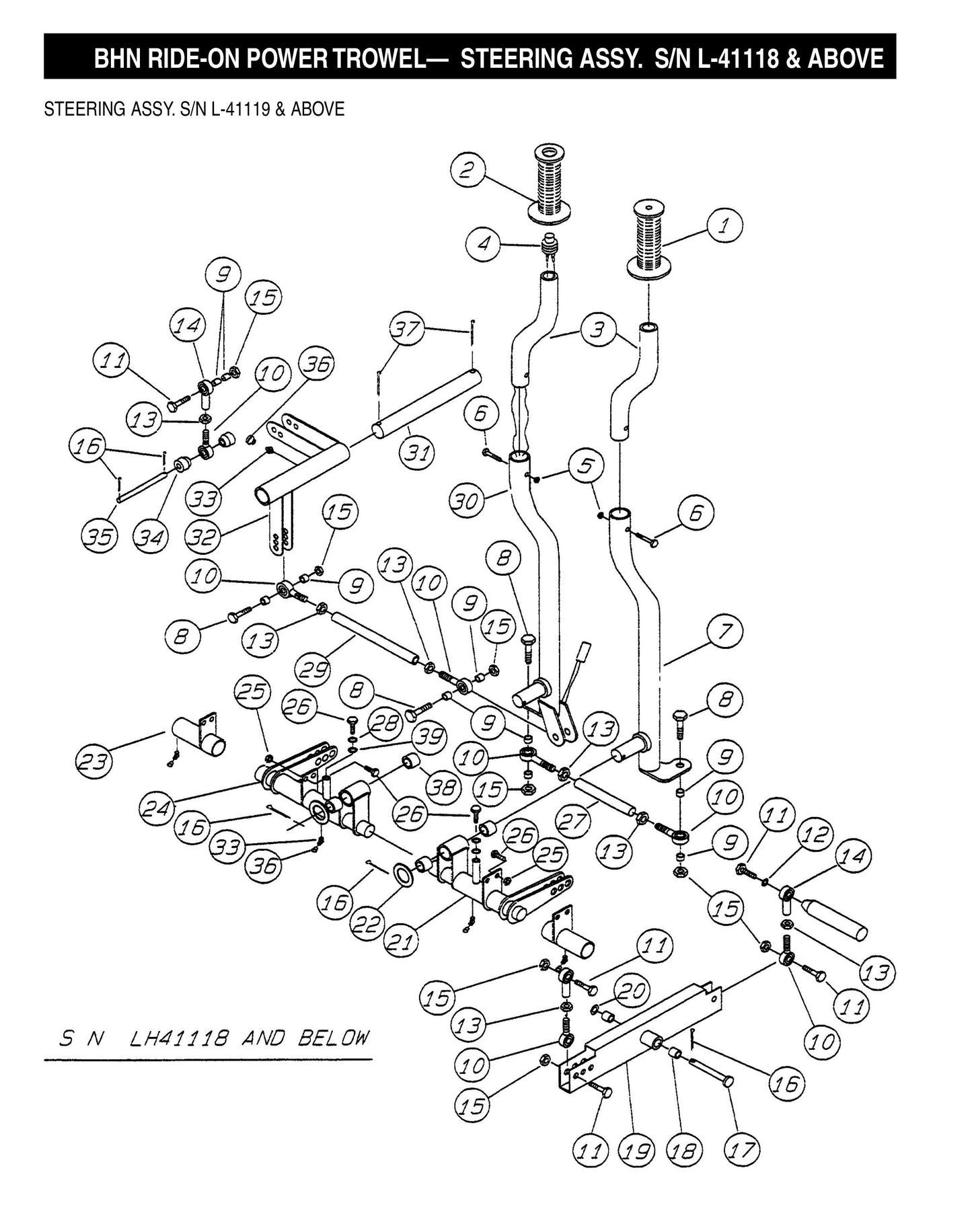 BHN Ride-on Power Trowel-Steering Assembly S/N L-41119 and Above