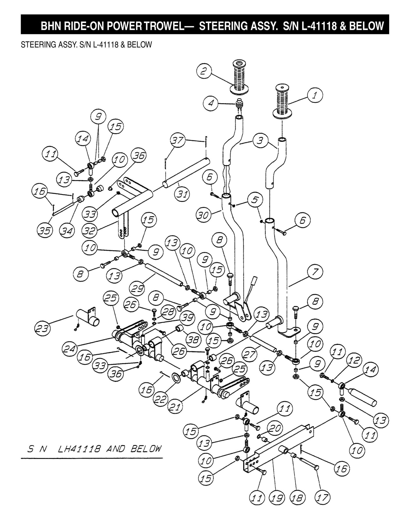 BHN Ride-on Power Trowel-Steering Assembly S/N L-41118 and Below