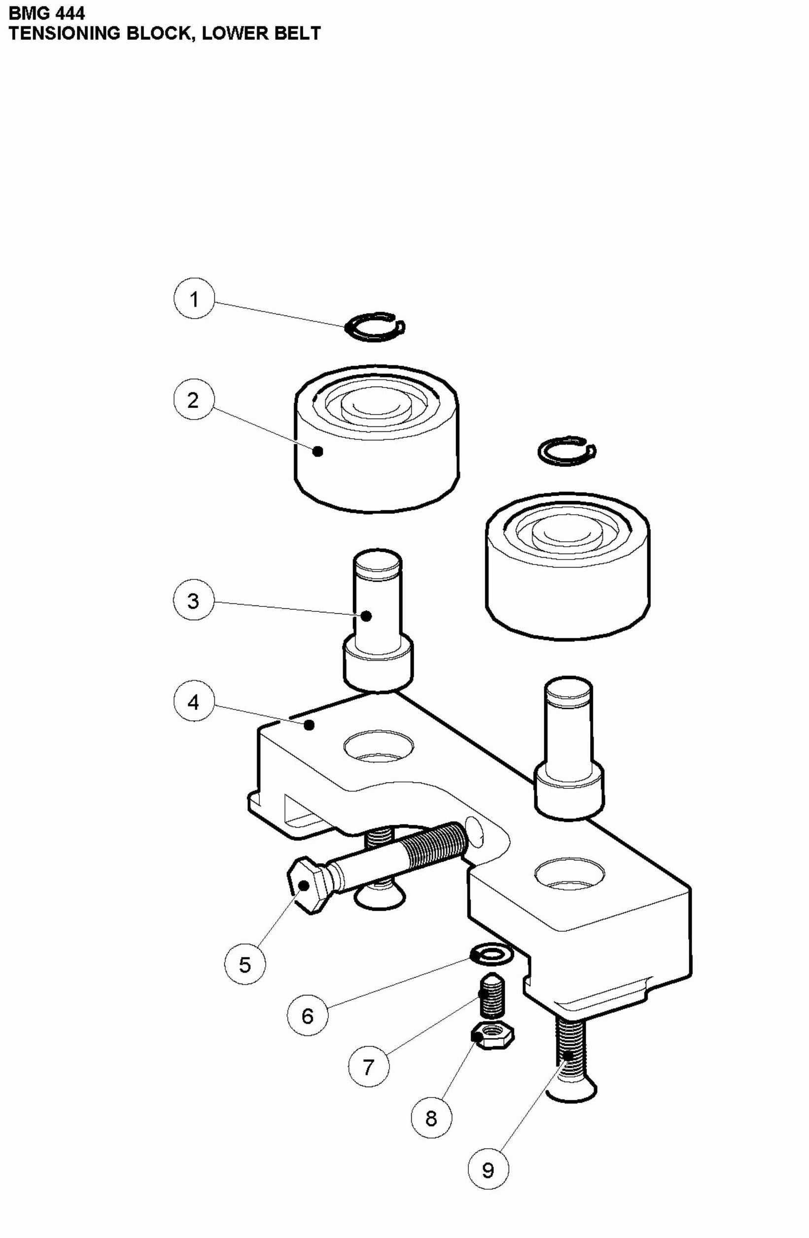 BMG 444 Tensioning Block, Lower Belt Assembly Parts