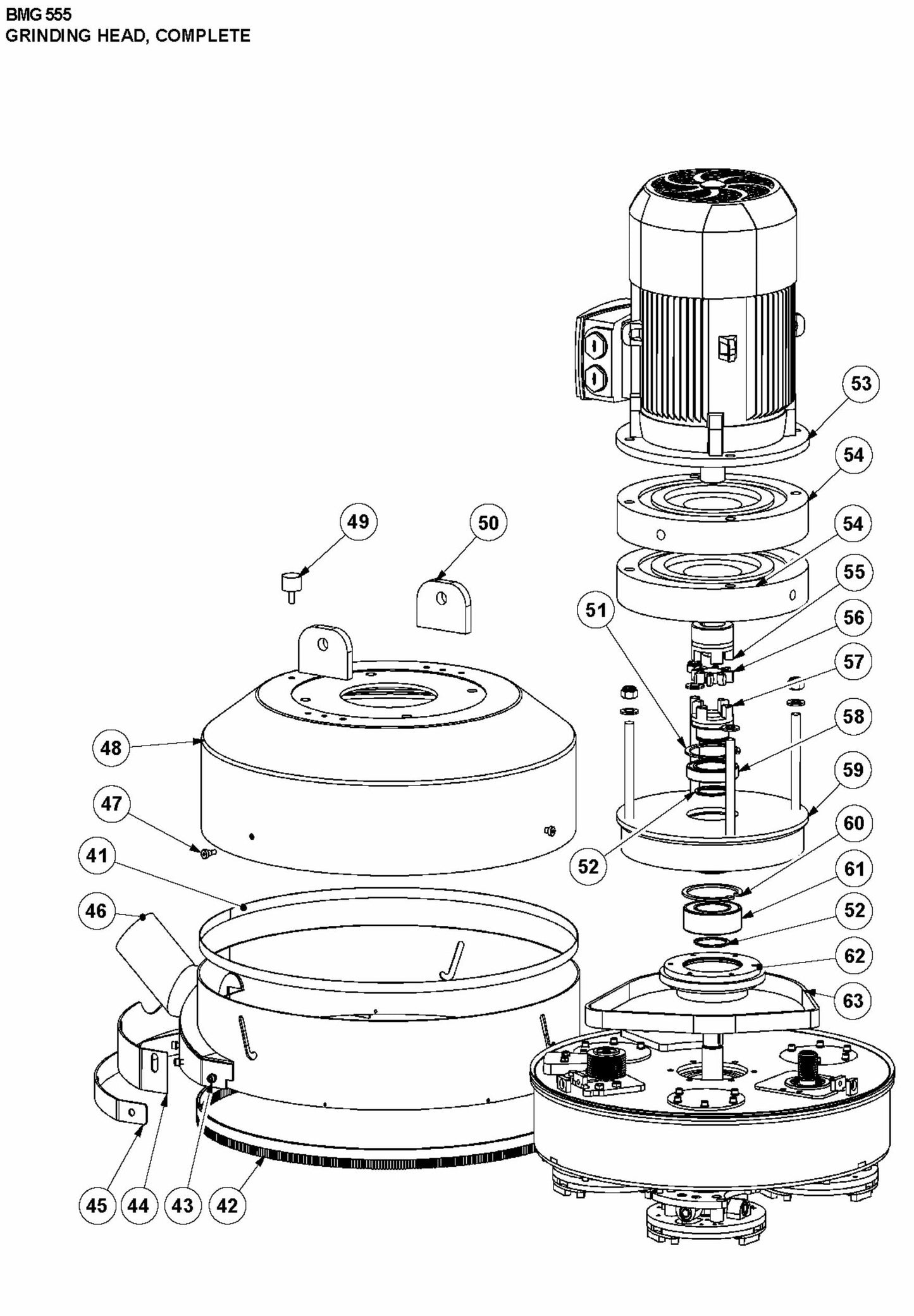 BMG 555 Grinding Head, Complete Assembly Parts