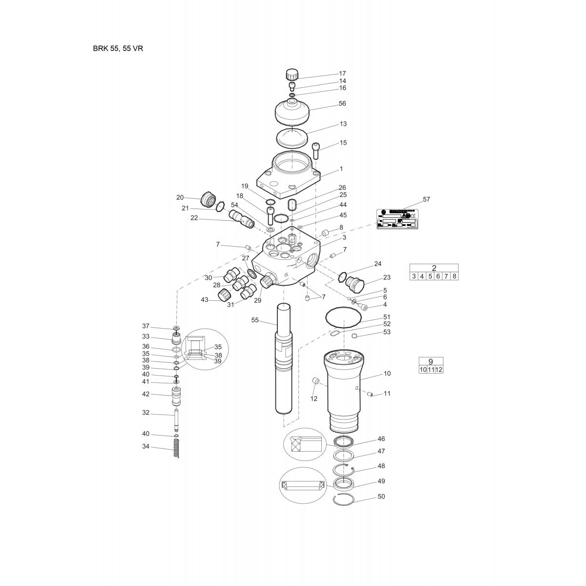 BRK 55, BRK 55 VR Hydraulic Breaker Parts By Chicago Pneumatics