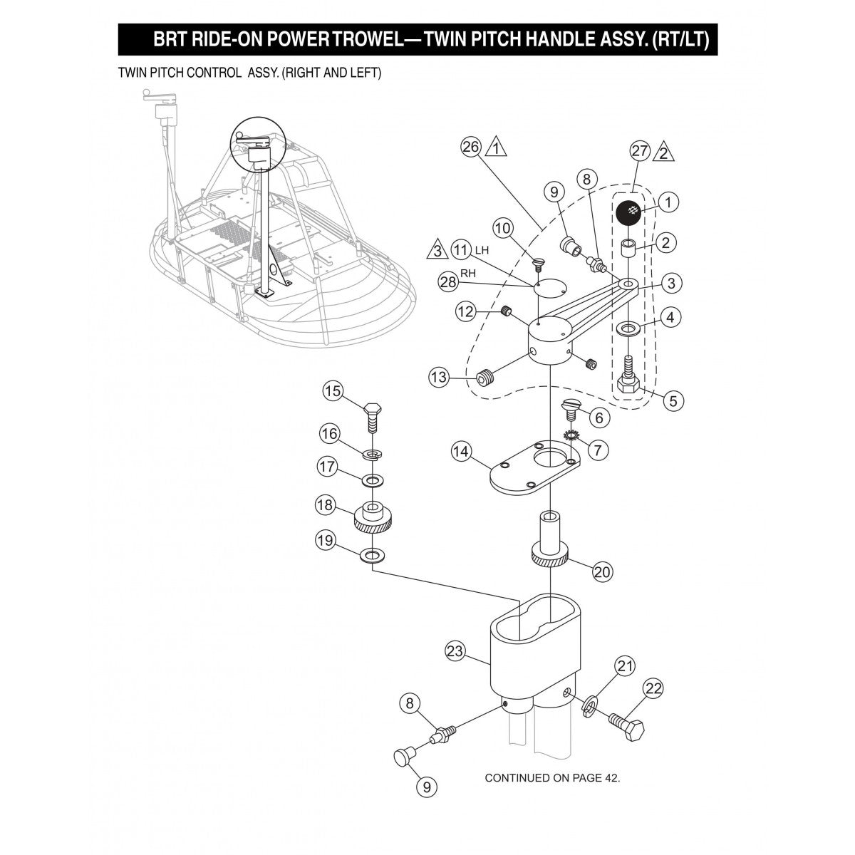BRT Ride On Power Trowel Twin Pitch Handle Assembly (RT/LT) Parts by Multiquip Whiteman