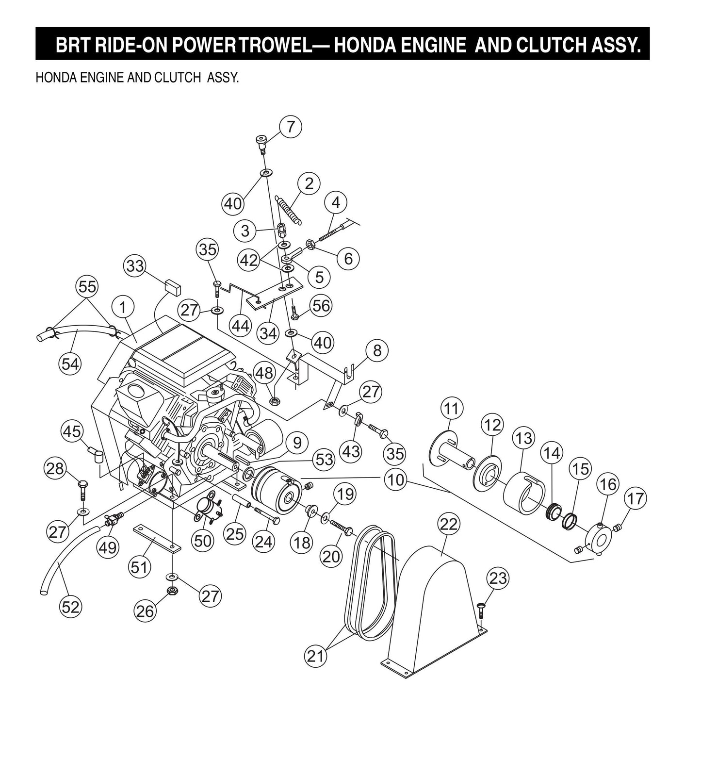 BRT Ride-On Power Trowel-Honda Engine and Clutch Assembly