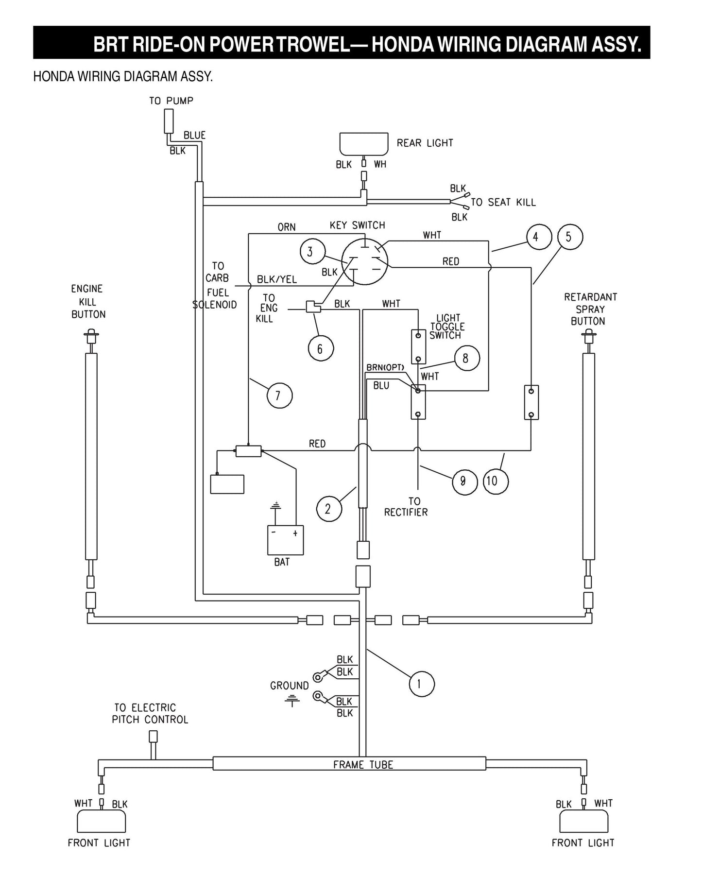 BRT Ride-On Power Trowel-Honda Wiring Diagram Assembly
