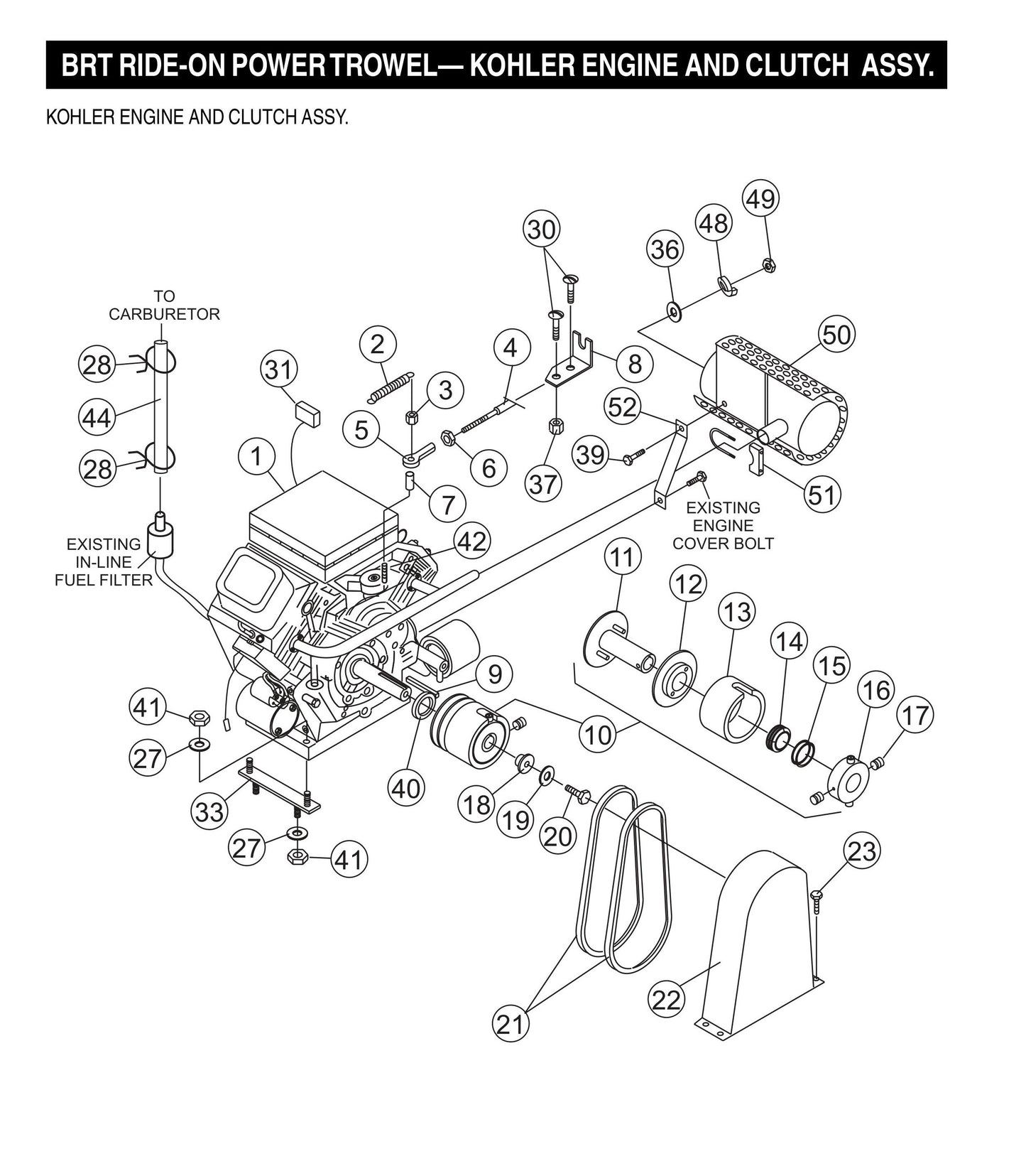 BRT Ride-On Power Trowel-Kohler Engine and Clutch Assembly