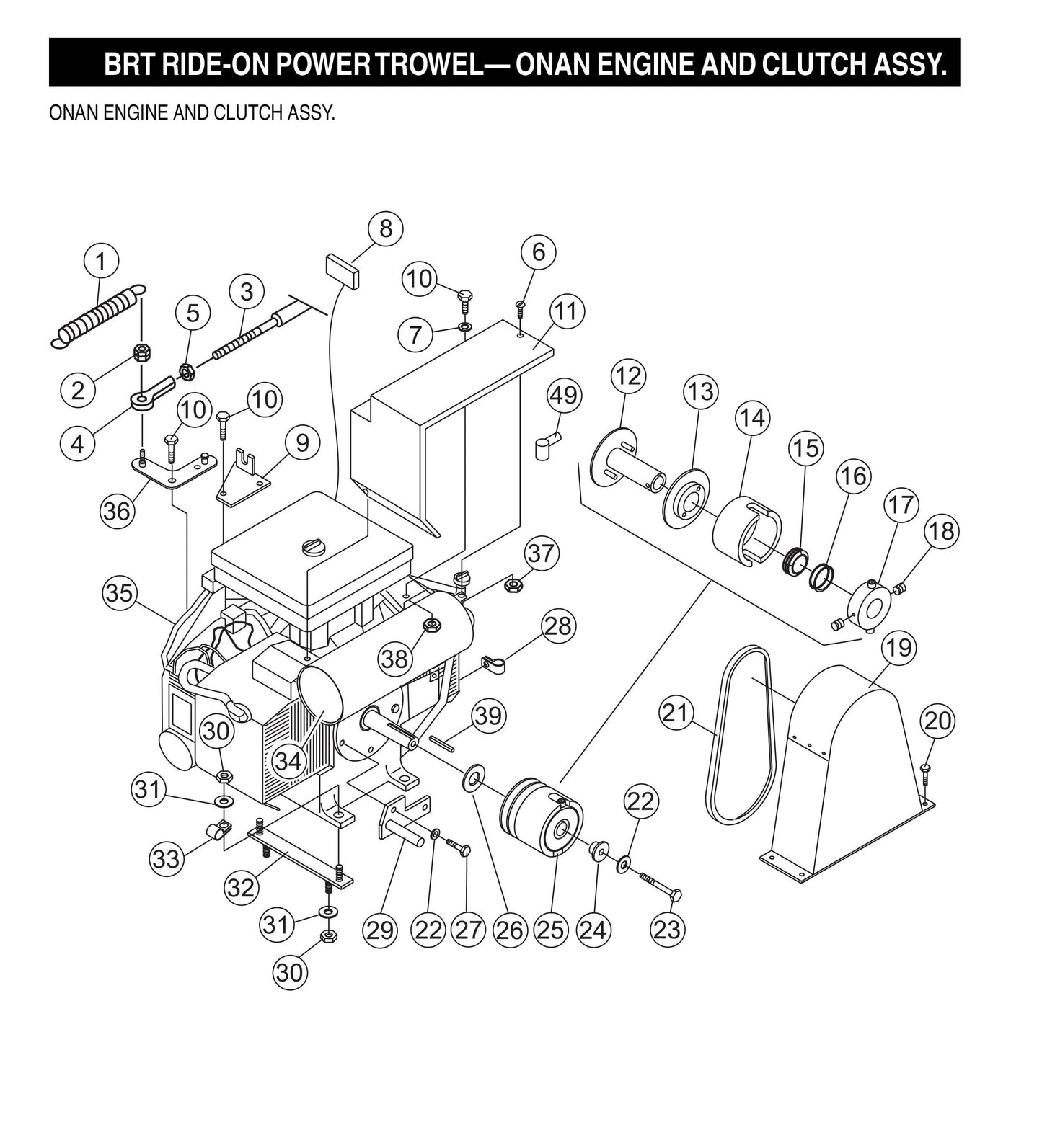 BRT Ride-On Power Trowel-Onan Engine and Clutch Assembly