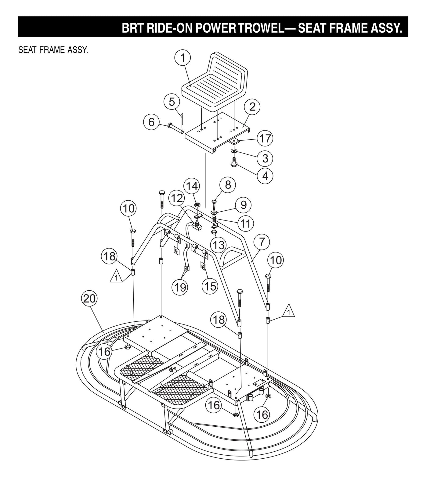 BRT Ride-On Power Trowel-Seat Frame Assembly