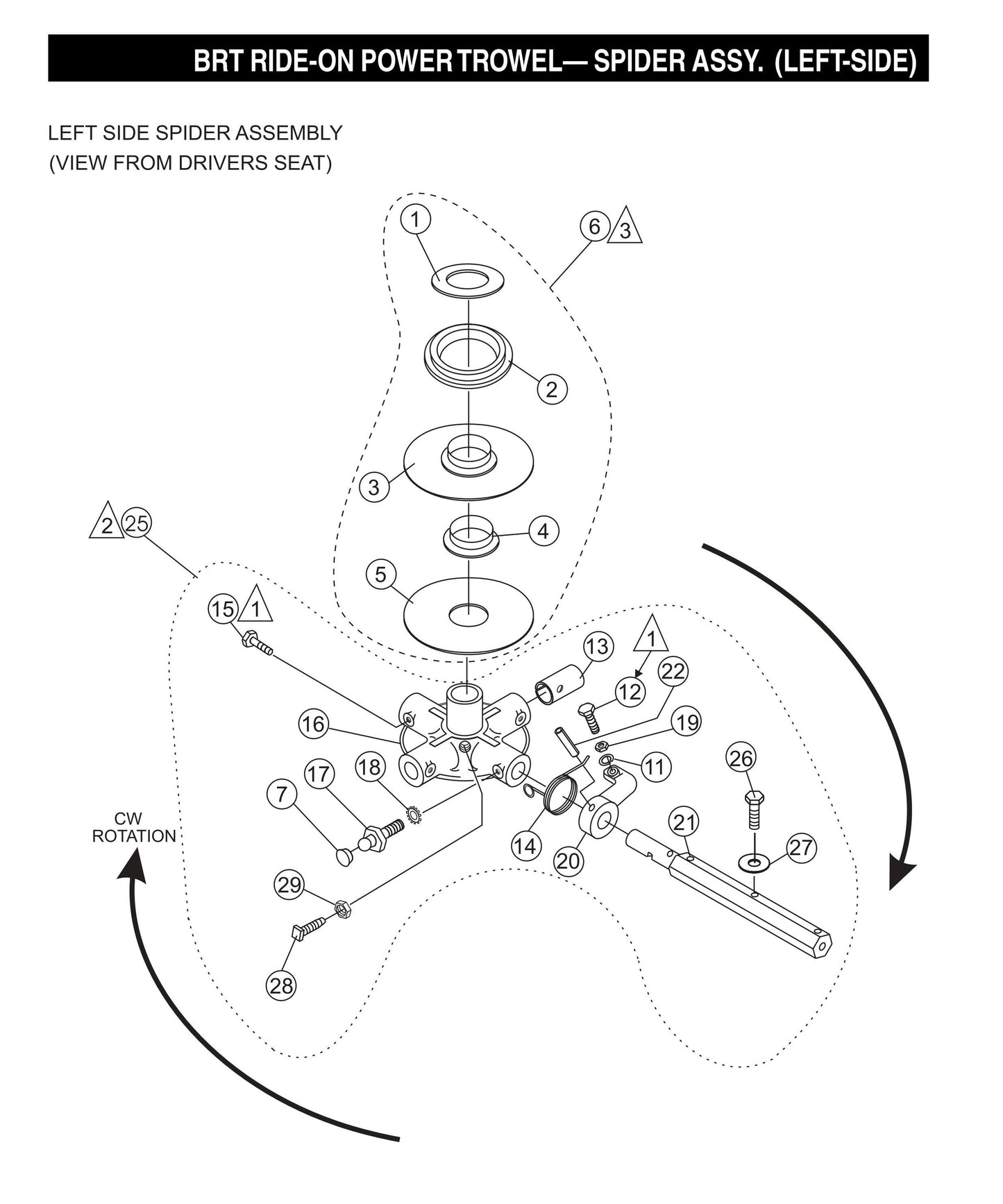BRT Ride-On Power Trowel-Spider Assembly (Left-Side)