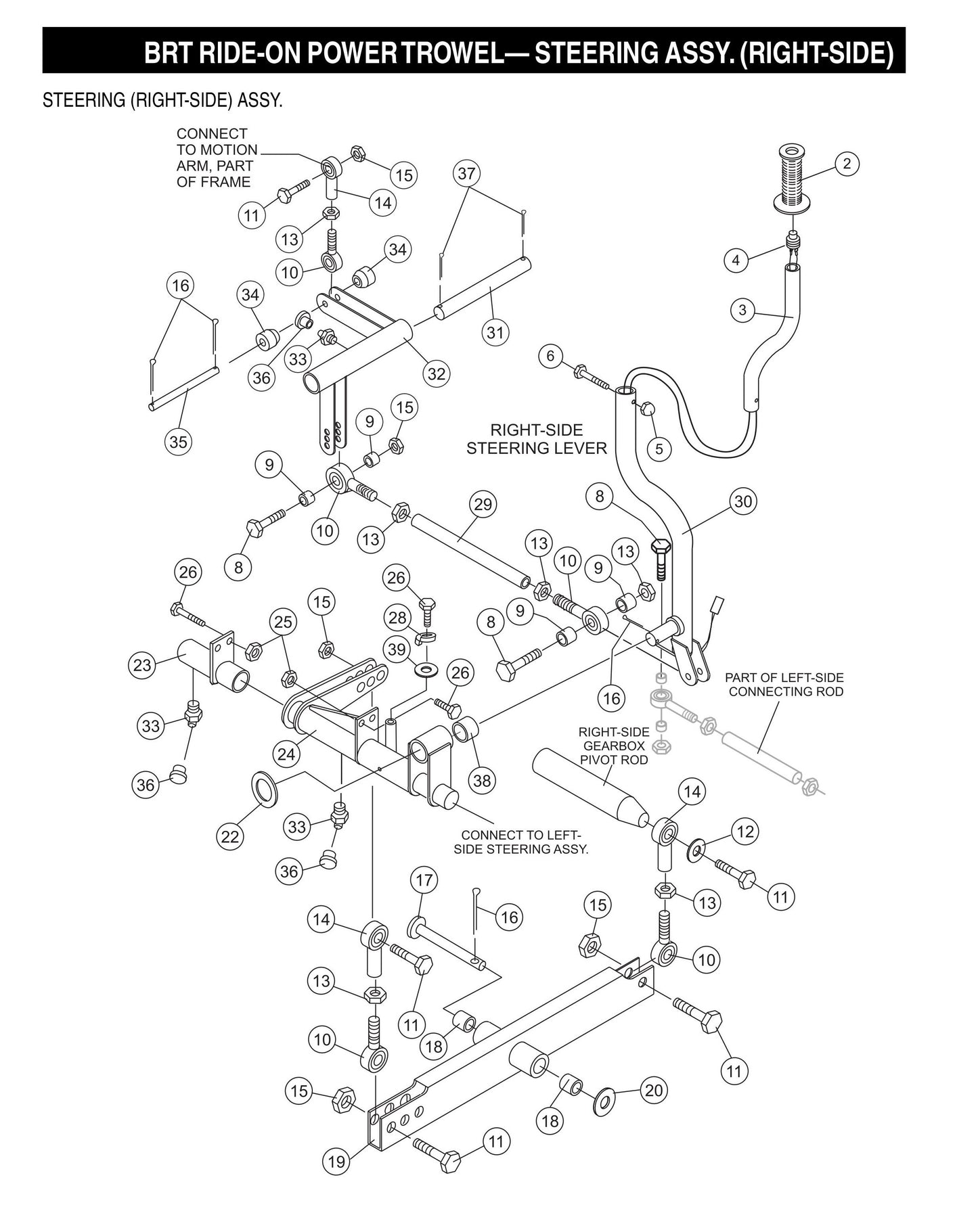 BRT Ride-On Power Trowel-Steering Assembly (Right-Side)