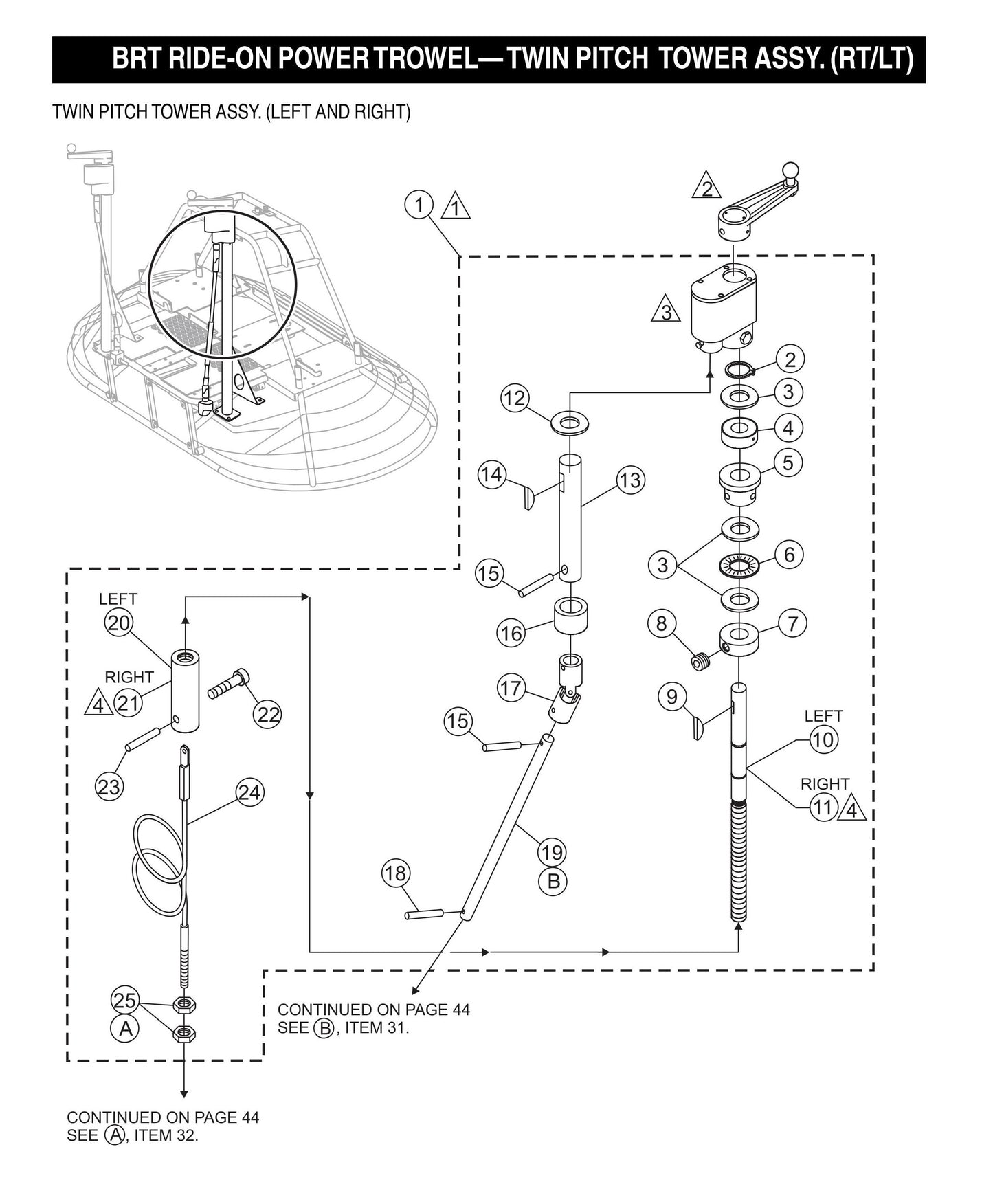 BRT Ride-On Power Trowel-Twin Pitch Tower Assembly (RT/LT)