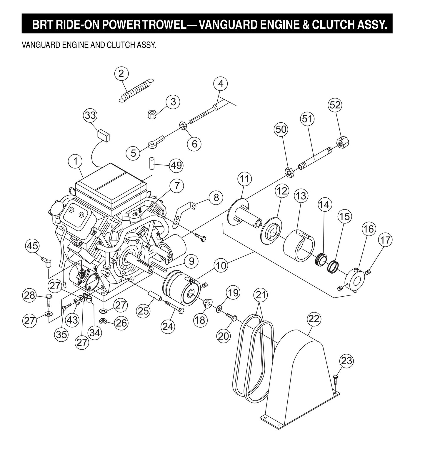 BRT Ride-On Power Trowel-Vanguard Engine and Clutch Assembly