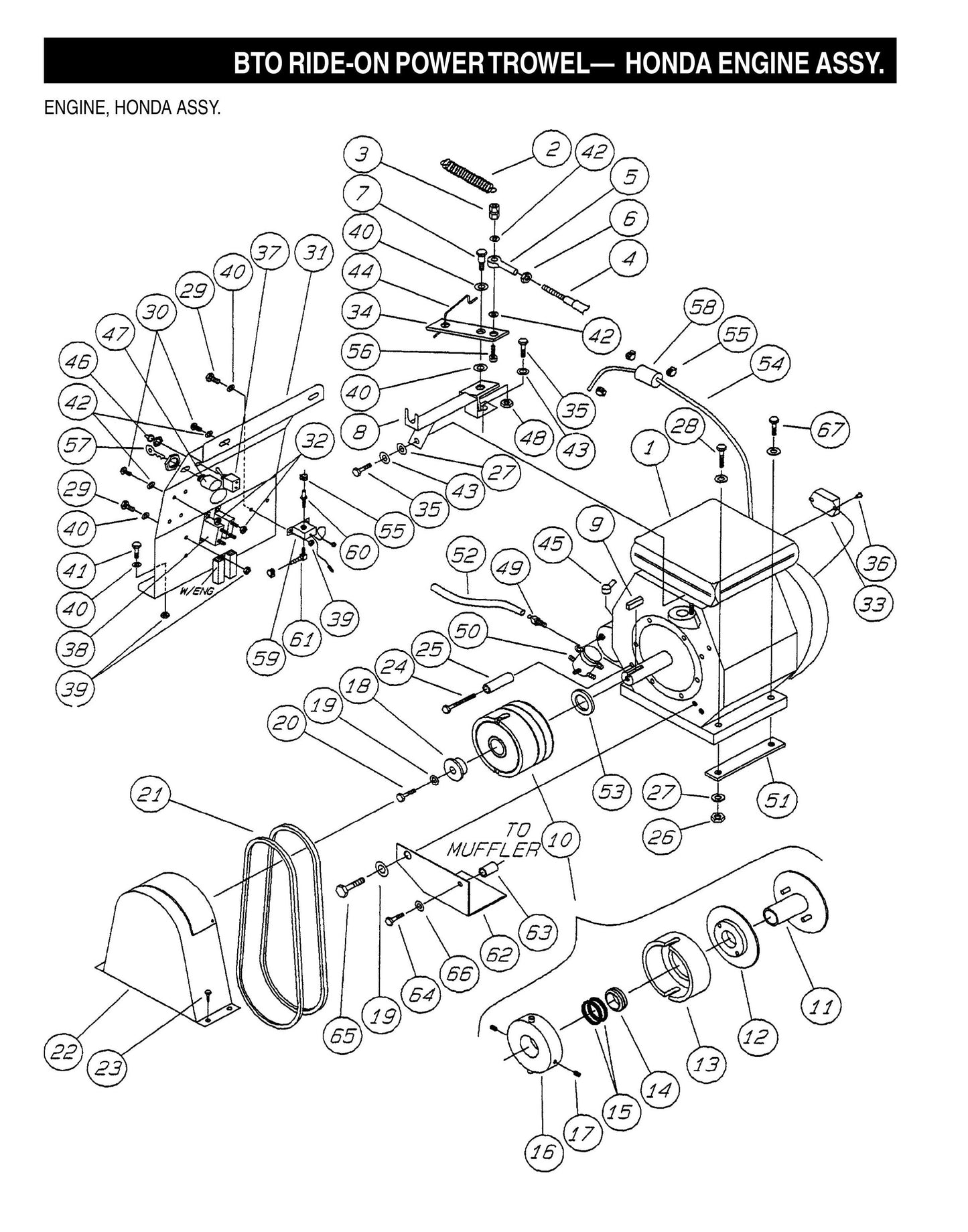 BTO Ride-On Power Trowel-Honda Engine Assembly (Fig 1)