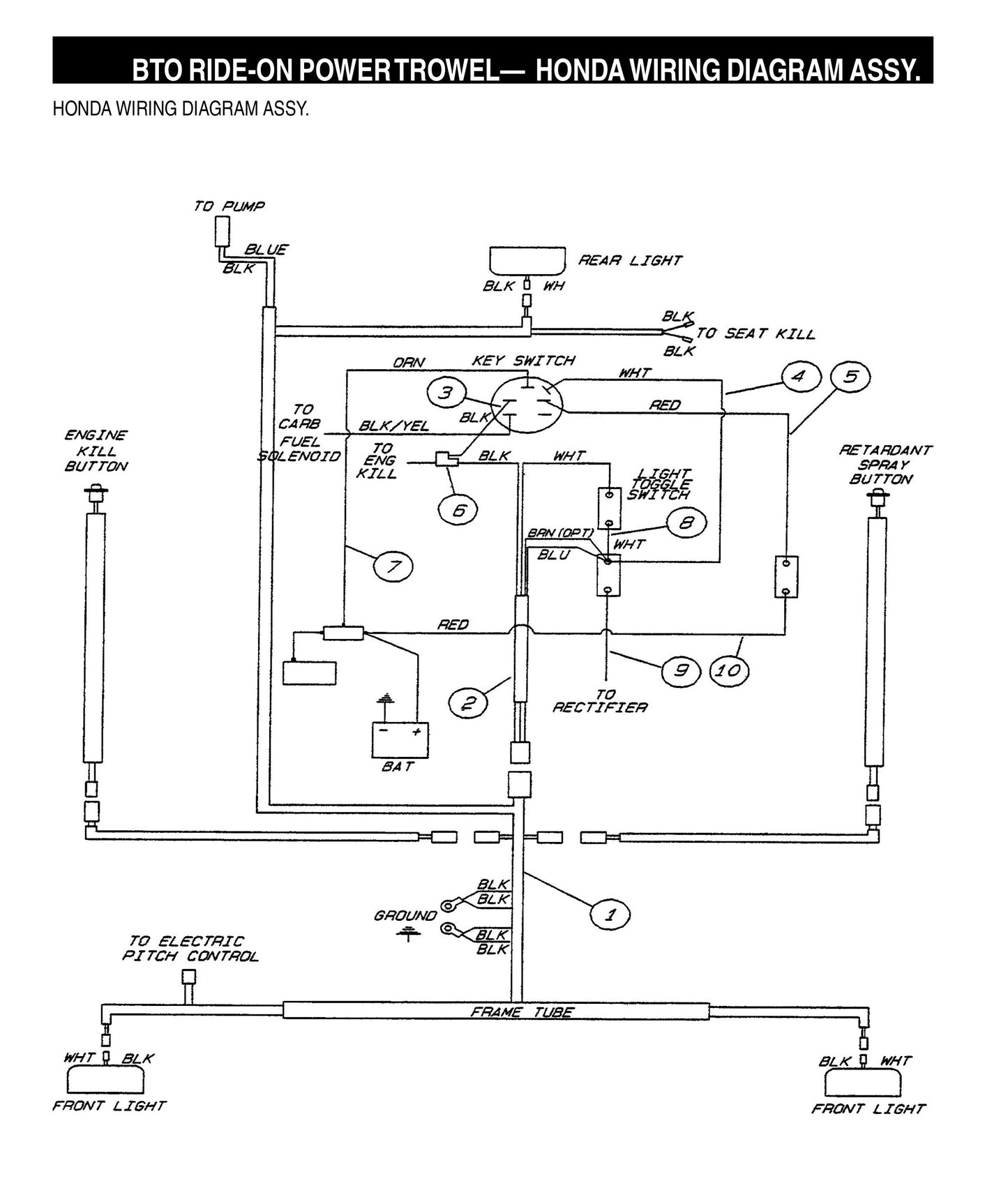 BTO Ride-On Power Trowel-Honda Wiring Diagram Assembly