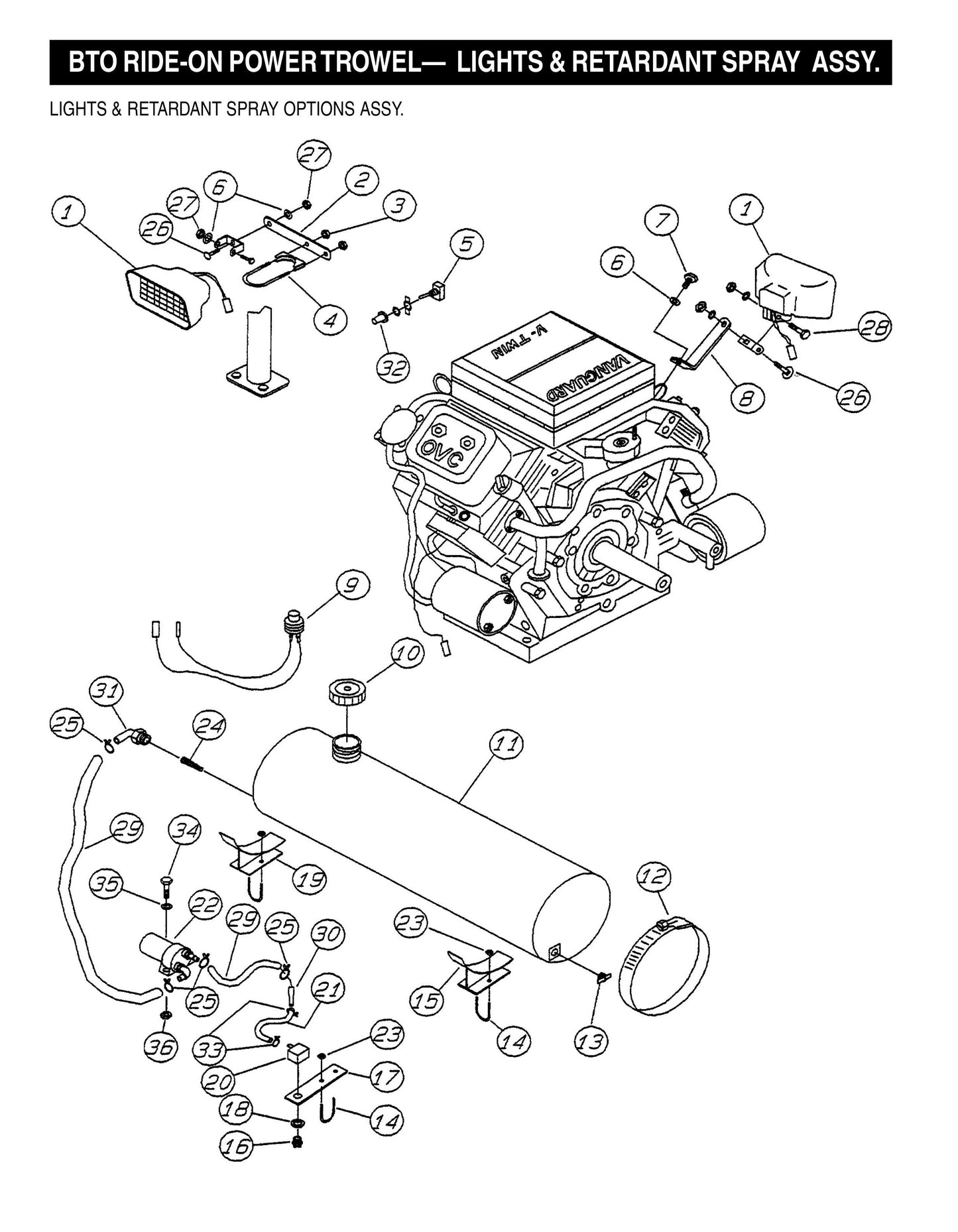 BTO Ride-On Power Trowel-Lights and Retardant Spray Assembly