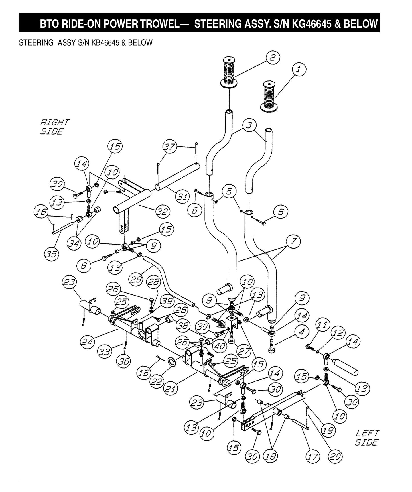BTO Ride-On Power Trowel-Steering Assembly S/N KG46645 and Below
