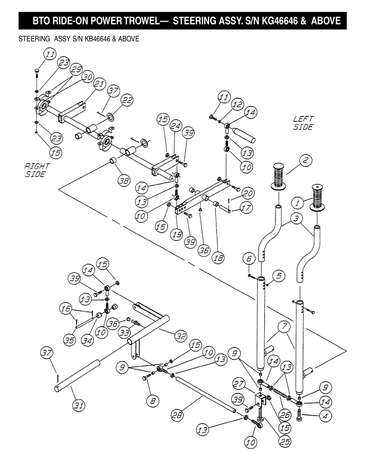 BTO Ride-On Power Trowel-Steering Assembly S/N KG46646 and Above