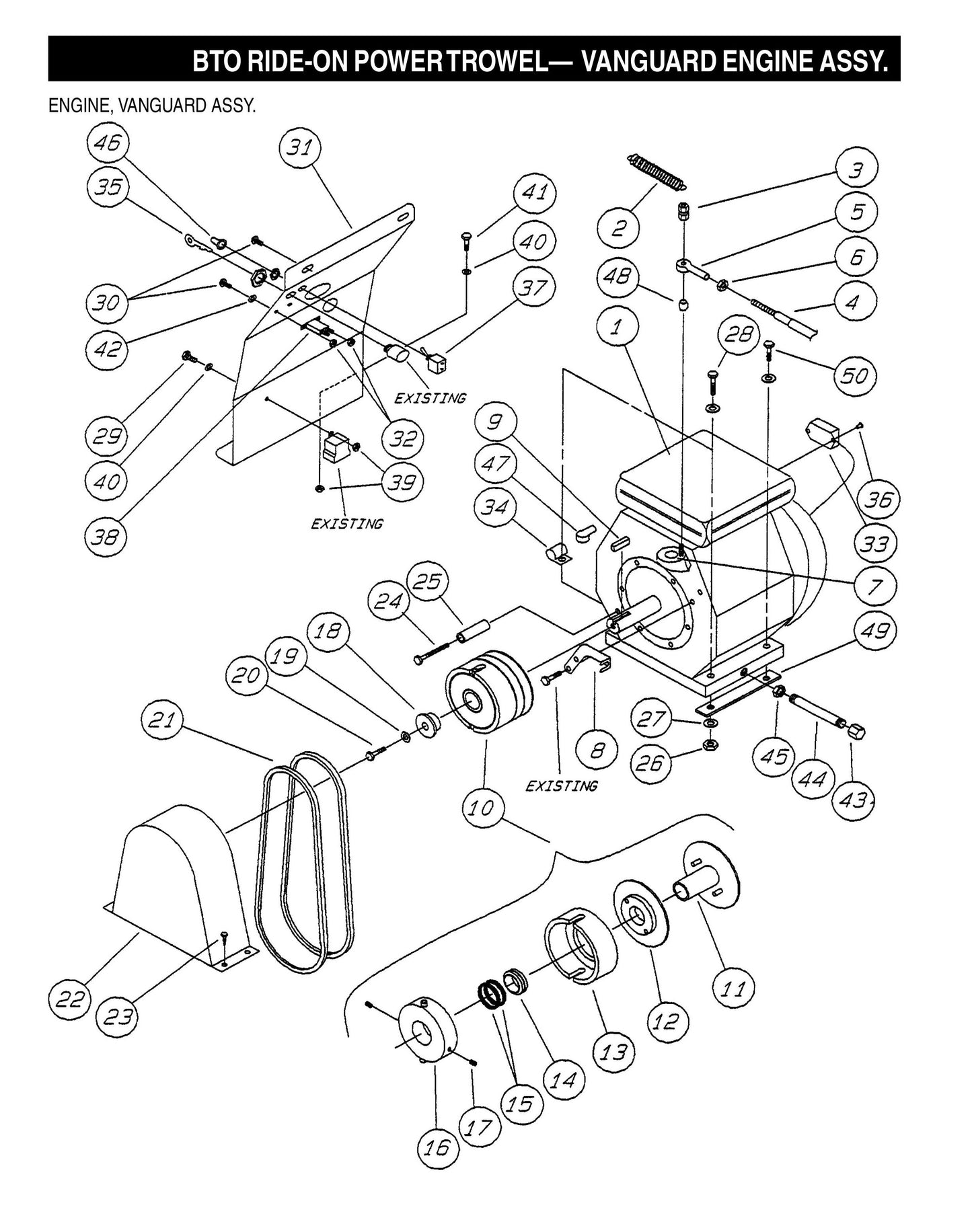 BTO Ride-On Power Trowel-Vanguard Engine Assembly (Fig 1)