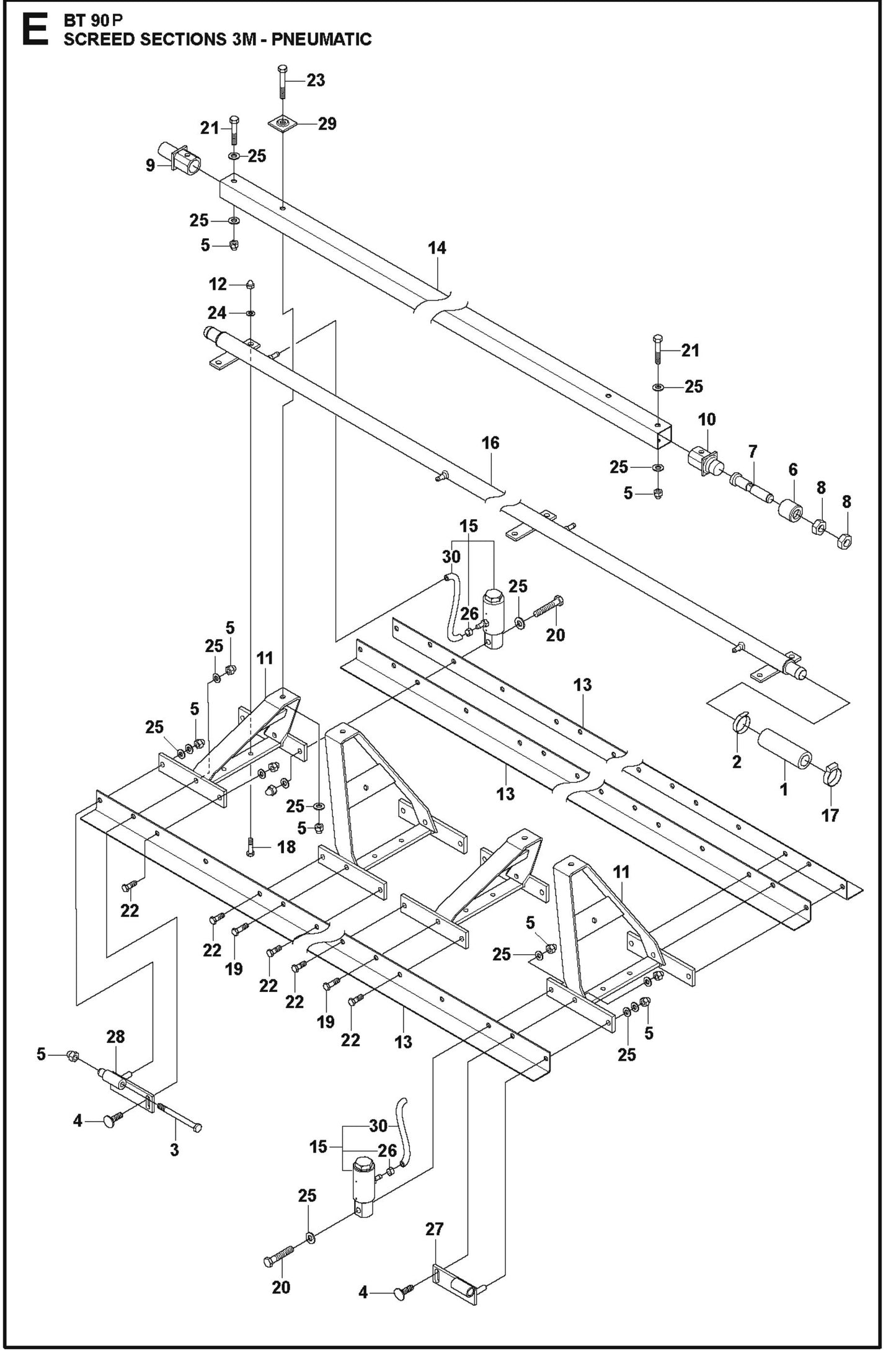 BT 90P Screed Sections 3M Pneumatic For BT 90 P Truss Screed By Husqvarna