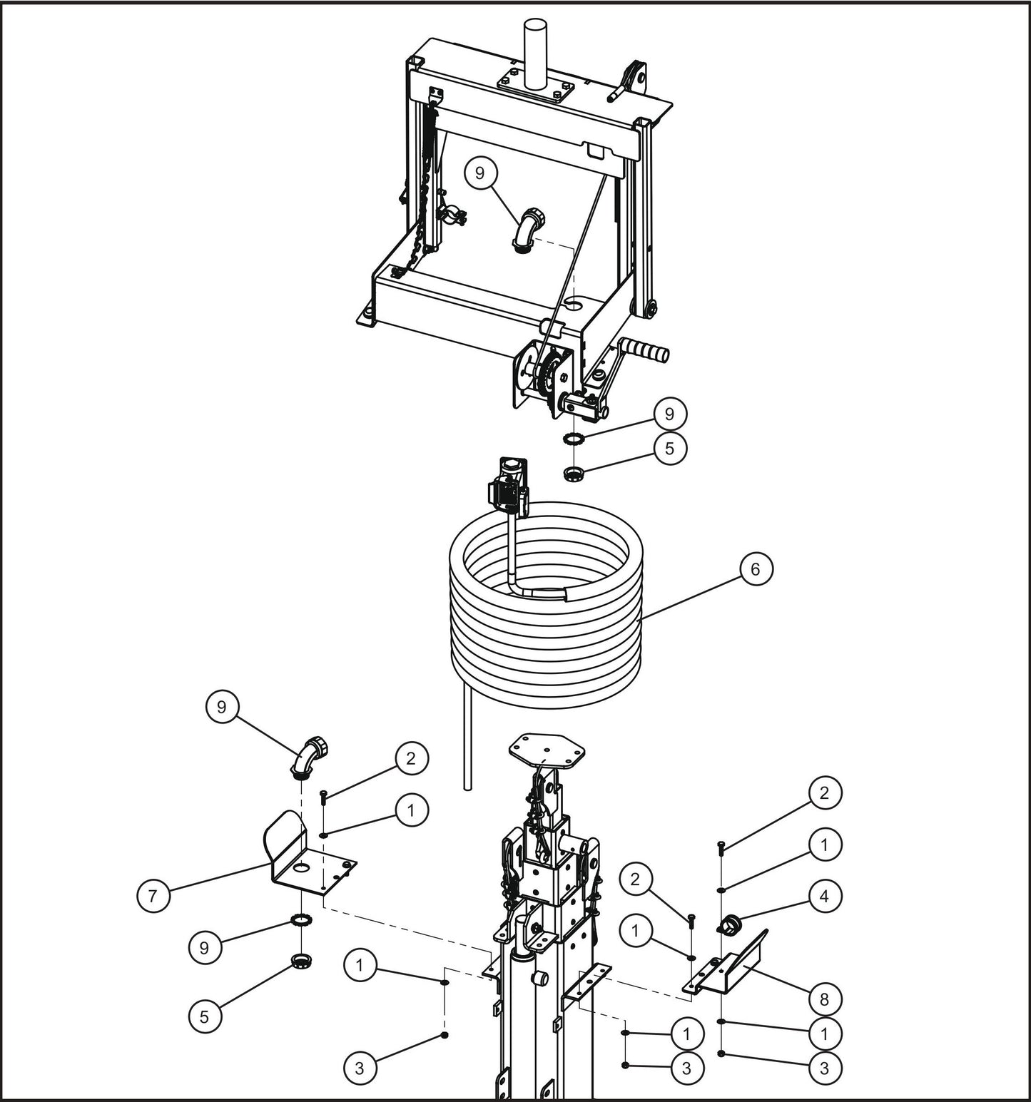 Vertical Balloon Light Tower Cord Install Group Assembly Parts For Maxi-Lite II and Night-Lite Pro II Units (SN 07-002729 and UP) by Allmand