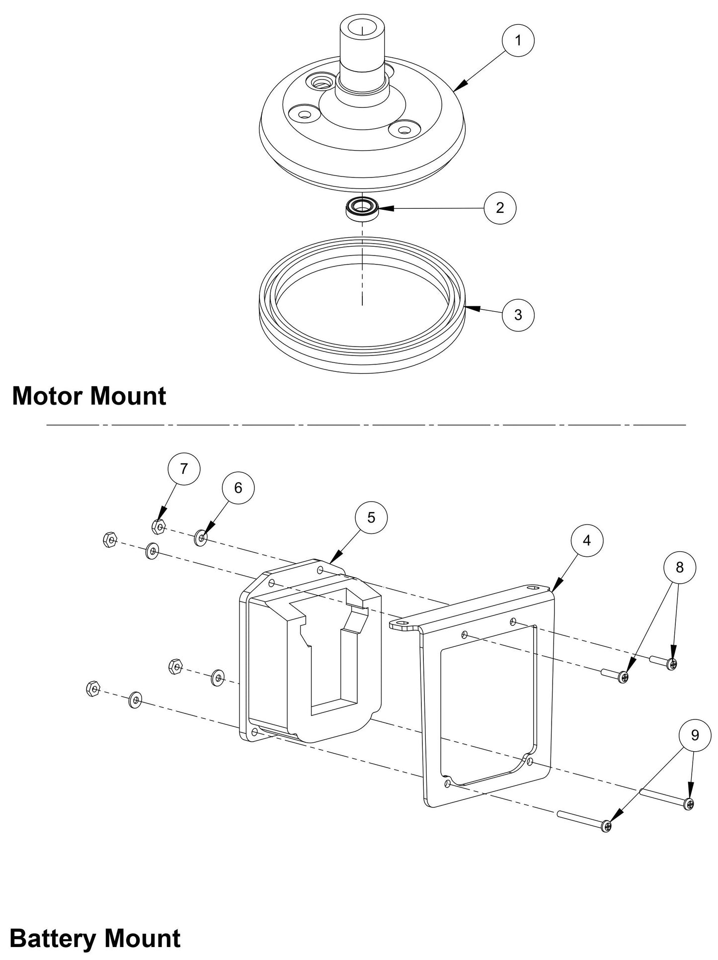 MBW-EWS500 Motor Mount And Battery Mount Parts By MBW