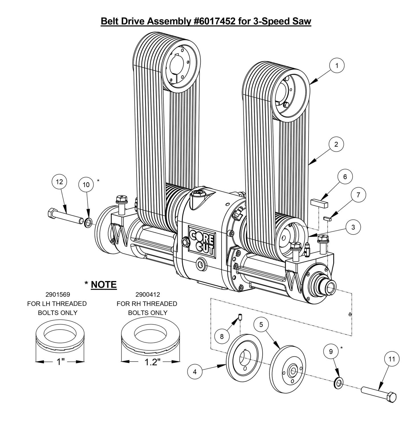 CC7574DD Belt Drive Assembly for 3-Speed Saw (30/26/20 Blade Drive)