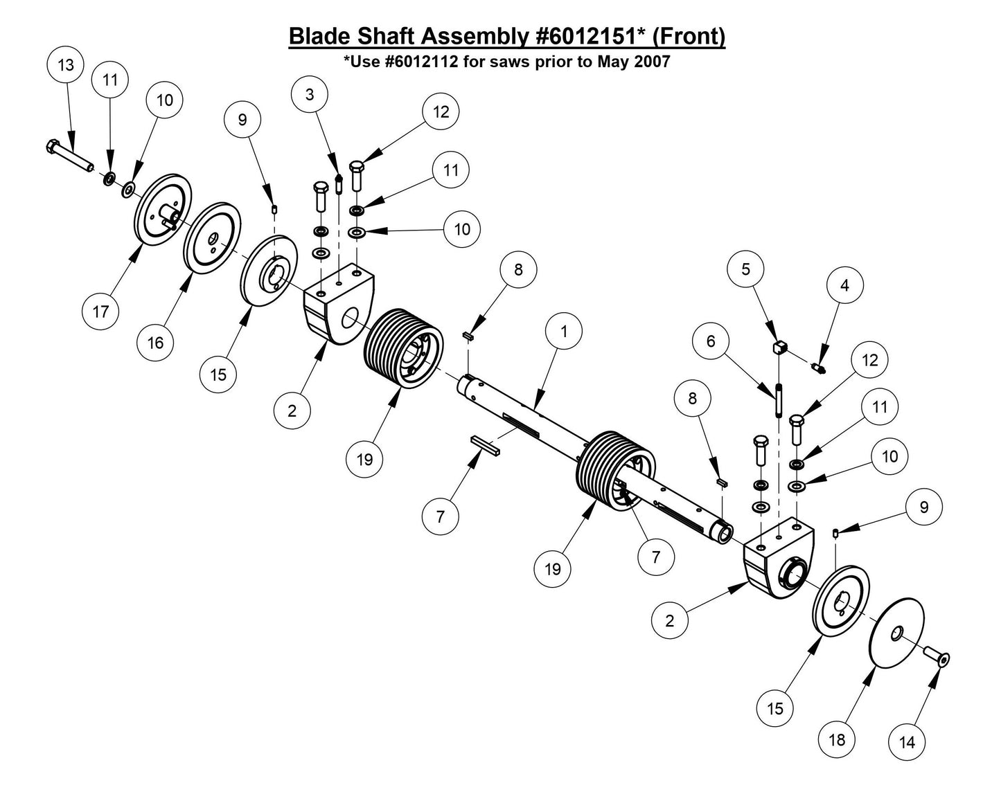 CC3700TE Blade Shaft Assembly (Front)
