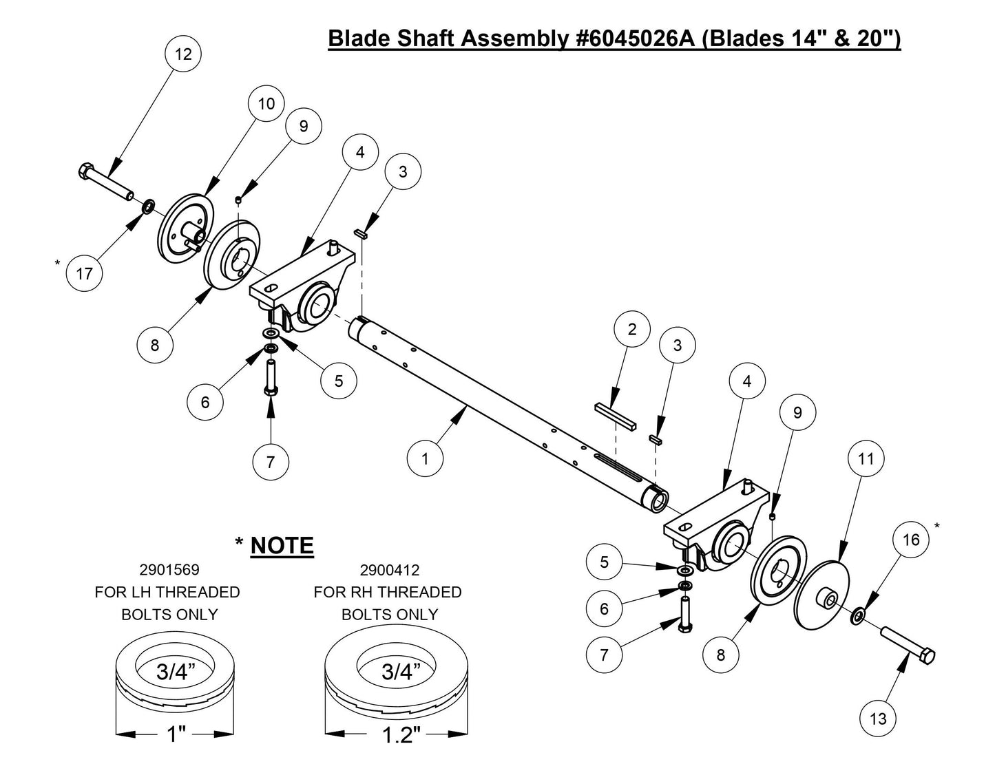 CC4144DXL Blade Shaft Assembly (Blades 14'' and 20'')