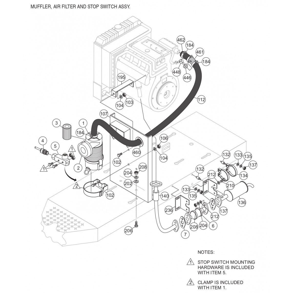 C30HDG Pump Muffler, Air Filter, And Stop Switch Assembly Parts By Multiquip