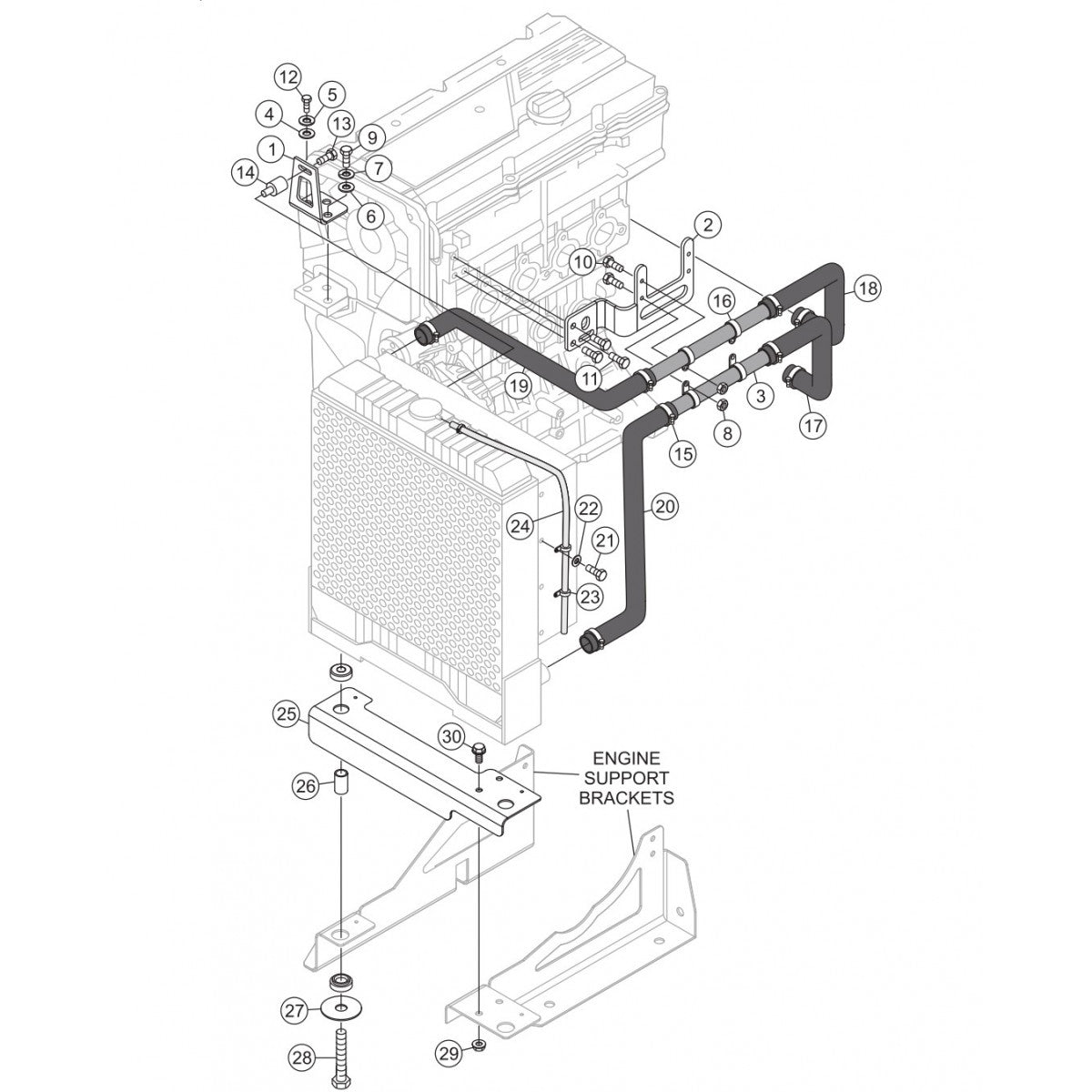 C30HDG Pump Radiator, Mounting Bracket And Hoses Assembly Parts By Multiquip