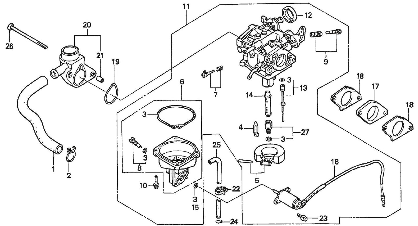 Honda GX620TXF2 Engine Carburetor Assembly Parts For SP2 Street Pro Series By Multiquip