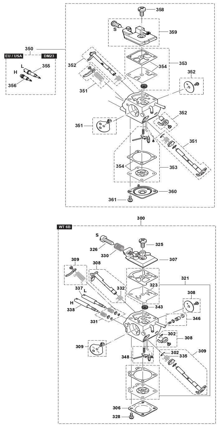 Carburetor Assembly Parts EA4300FRDB, EA4300F40B Gas Chain Saw Parts by Makita