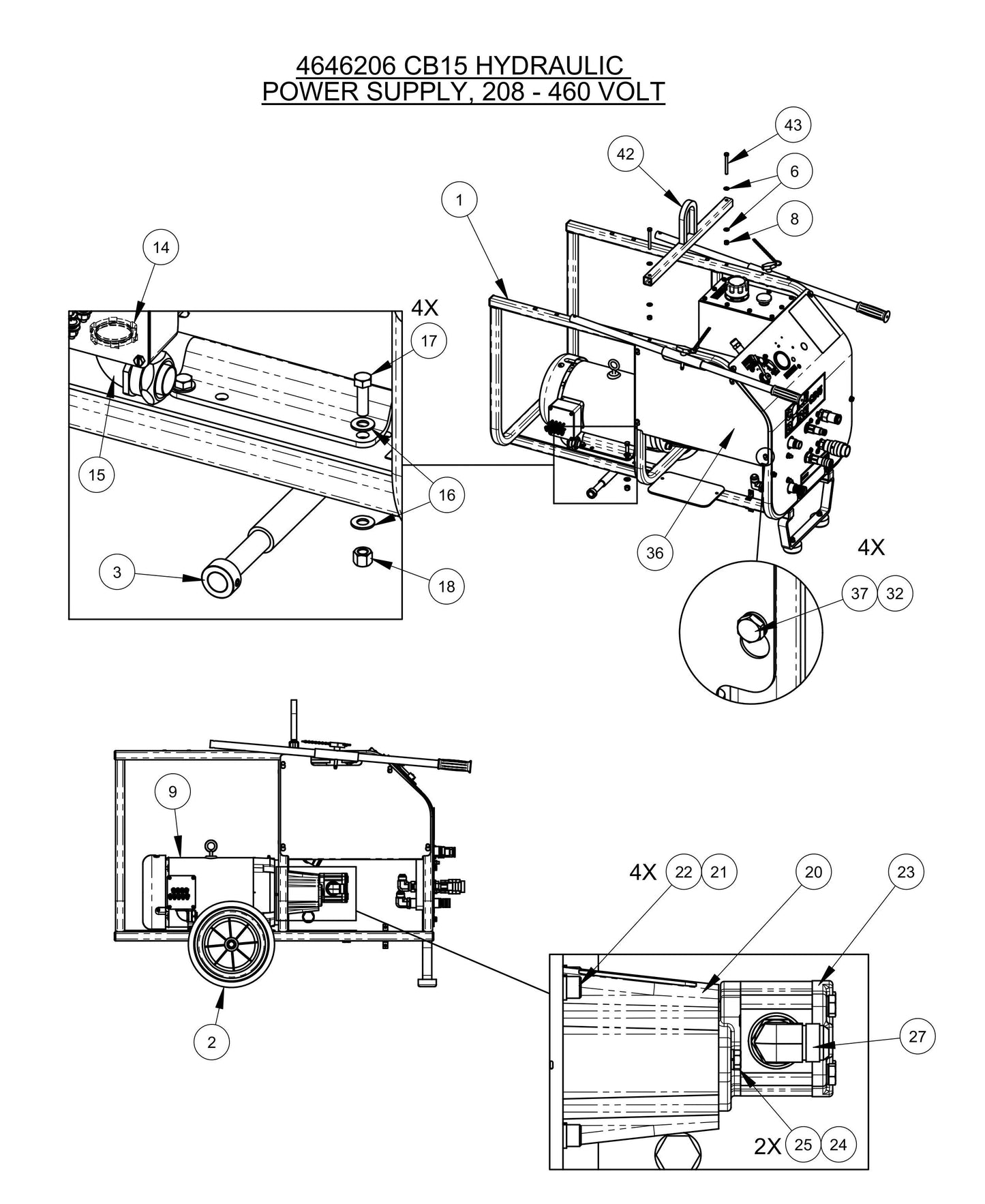 CB15EXL Hydraulic Power Supply 208-460 Volt Fig 1 Assembly Parts