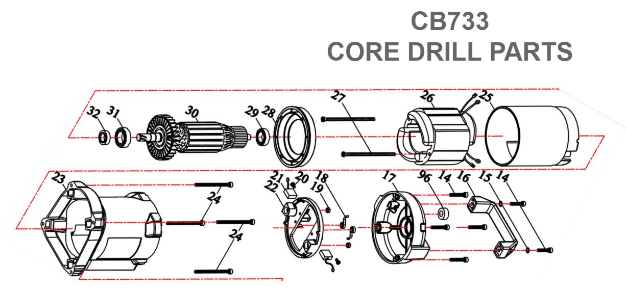 Armature, Stator and Motor Housing Parts for CB733 Core Drill by Core Bore Diamond Products