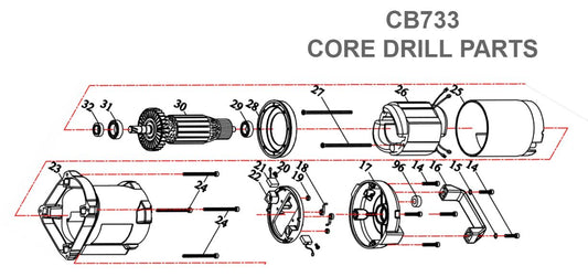 Armature, Stator and Motor Housing Parts for CB733 Core Drill by Core Bore Diamond Products
