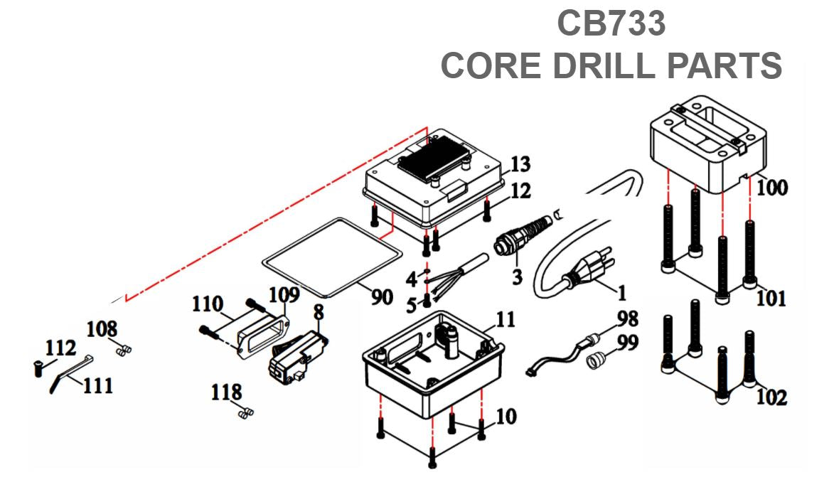 Power Cable and Electronics Unit Parts for CB733 Core Drill by Core Cut Diamond Products