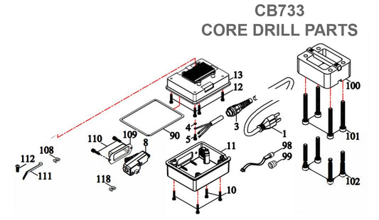 Power Cable and Electronics Unit Parts for CB733 Core Drill by Core Cut Diamond Products