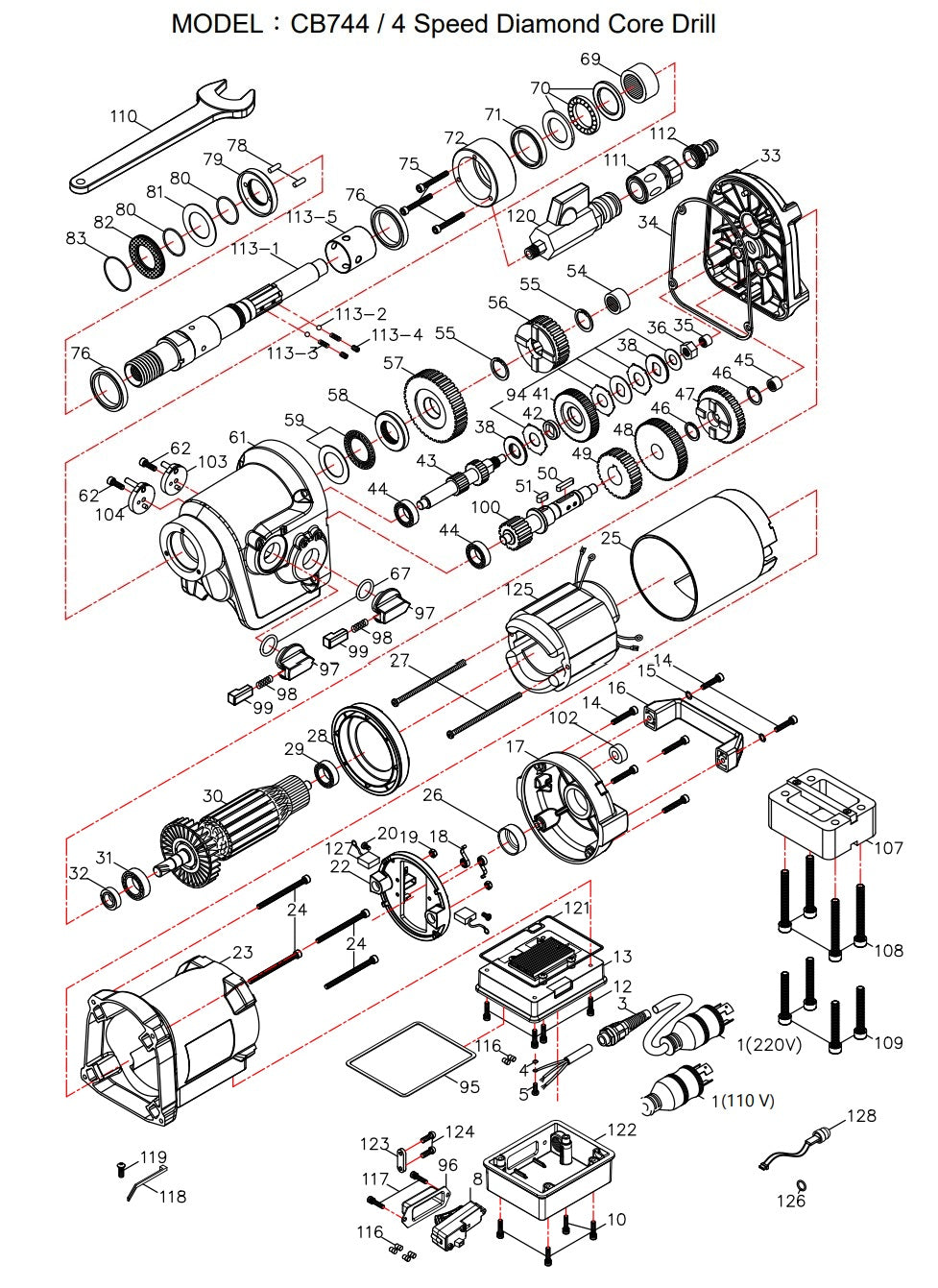 CB744 Drill Motor Parts by Core Bore Diamond Products