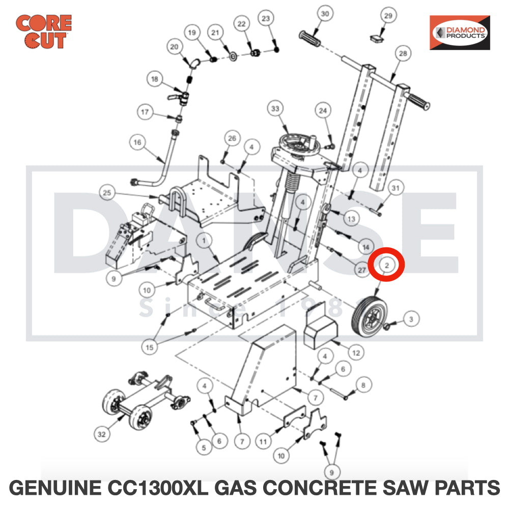 2501439 Wheel, 8 x 2 x 3/4" fits Core Cut CC1300XL Concrete Floor Saw by Diamond Products