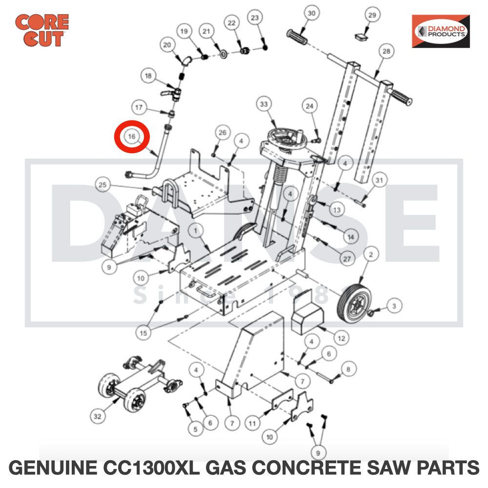 6011055 Water Hose Assembly 30" fits Core Cut CC1300XL Concrete Floor Saw by Diamond Products