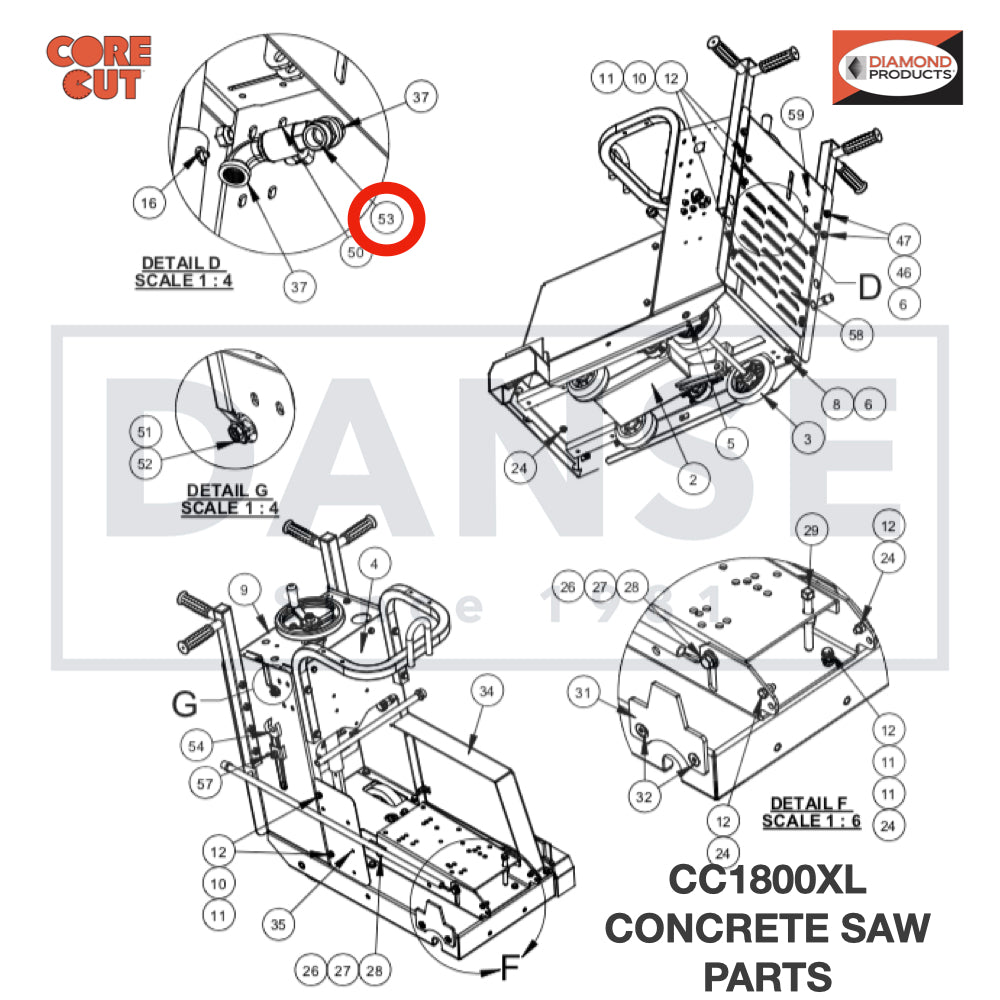 3200155 Fitting, 1/2" M. Pipe to 3/4" M. Garden for Core Cut CC1800XL Concrete Walk Behind Saw Parts by Diamond Products