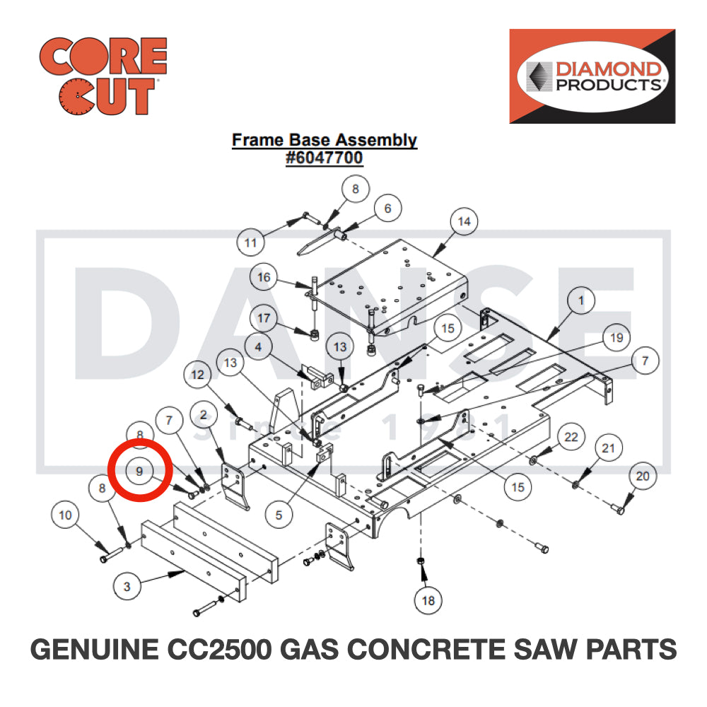 Cap Screw, Hex Hd., M10-1.5 x 20mm 2900314 for CC2500 Saw by Core Cut Diamond Products