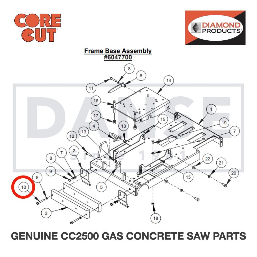 Cap Screw, Hex Hd., M10-1.5 x 70mm 2900334 for CC2500 Saw by Core Cut Diamond Products