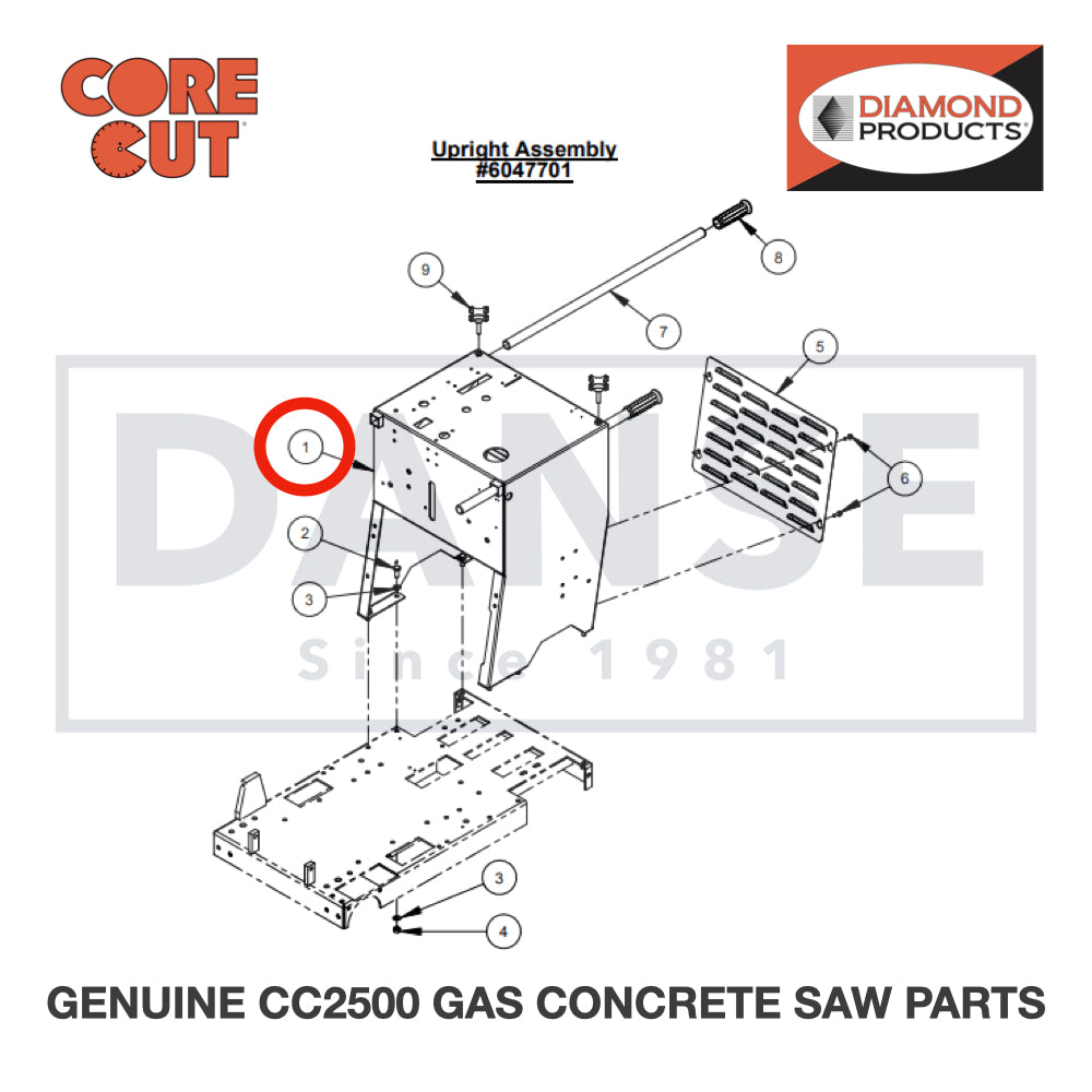 Frame Upright Weldment 6047901 for CC2500 Saw by Core Cut Diamond Products