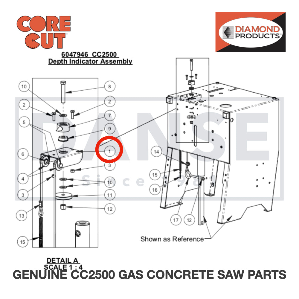 Depth Indicator Mount Bracket 6010092 for CC2500 Saw by Core Cut Diamond Products