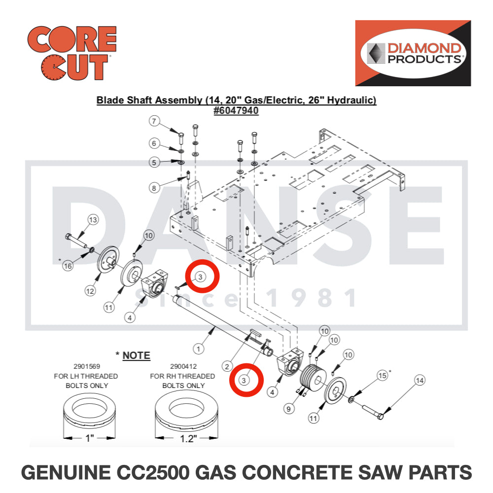 Key, 3/16" Sq. x 27/32" 6047978 for CC2500 Saw by Core Cut Diamond Products