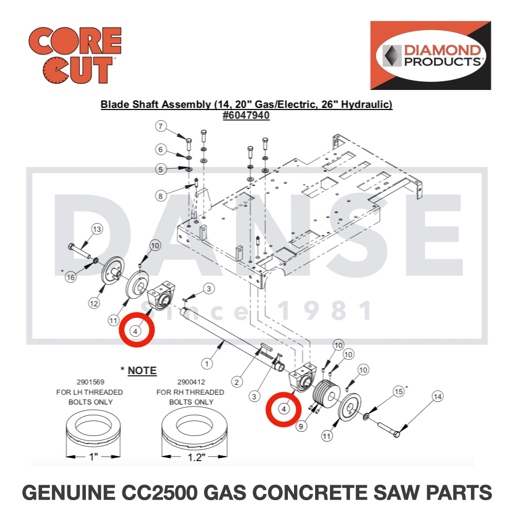 Pillow Block Bearing 1-1/2" 2500731 for CC2500 Saw by Core Cut Diamond Products