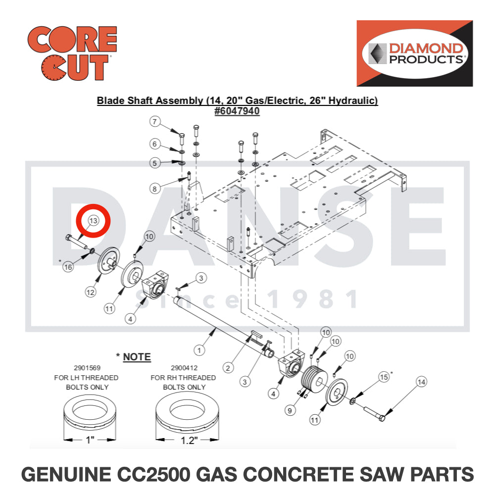 Cap Screw, Hex Hd., 5/8-11 x 4" LH 2900130 for CC2500 Saw by Core Cut Diamond Products